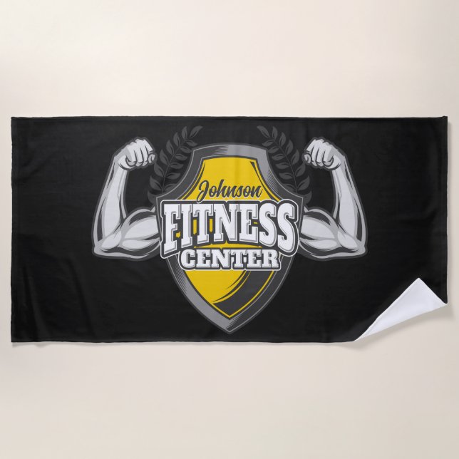 Personalized NAME Muscle Fitness Trainer Gym Beach Towel (Front)