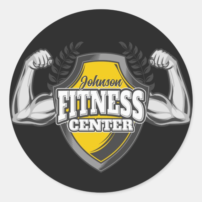 Personalized NAME Muscle Fitness Trainer Gym Classic Round Sticker (Front)