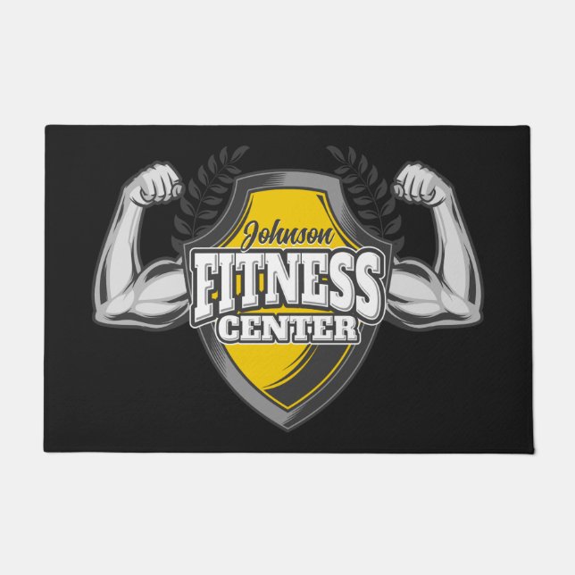 Personalized NAME Muscle Fitness Trainer Gym Doormat (Front)