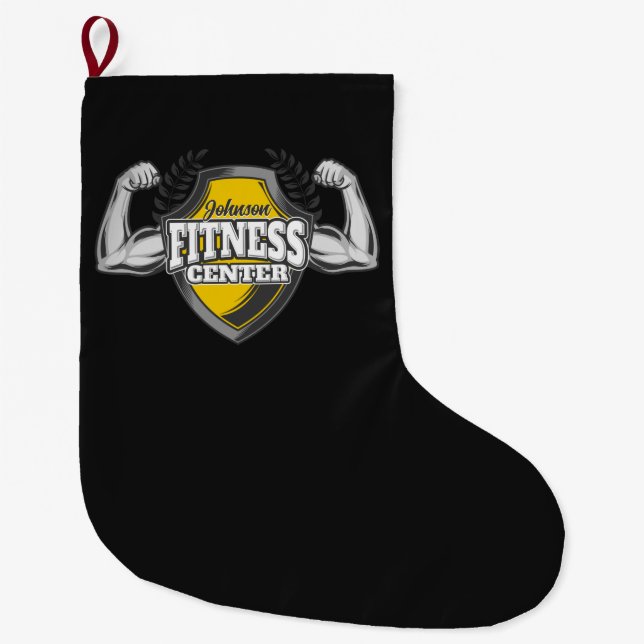 Personalized NAME Muscle Fitness Trainer Gym Large Christmas Stocking (Front)