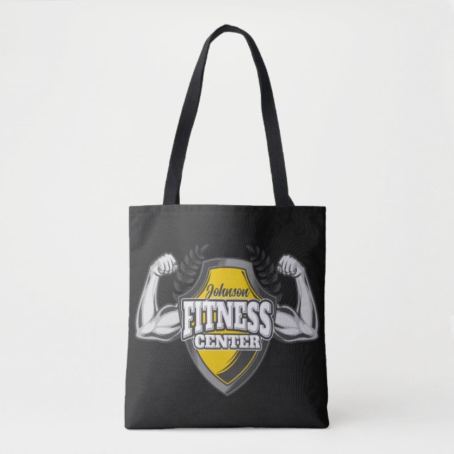 Personalized NAME Muscle Fitness Trainer Gym Tote Bag (Front)