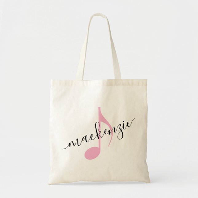 Personalized Name Music Note Black Pink Tote Bag (Front)