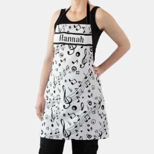 Personalized Name Music Notes Pattern Apron