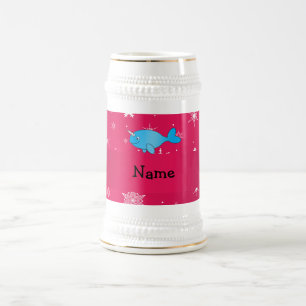 Personalized name narwhal pink snowflakes beer stein