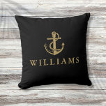 Personalized Name Nautical Anchor Black And Gold Throw Pillow<br><div class="desc">Elegant black and gold nautical design featuring a ship's anchor and personalized with your name. Designed by Thisisnotme©</div>