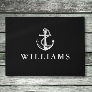 Personalized Name Nautical Anchor Black And White Doormat