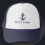 Personalized Name Nautical Boat Anchor Navy Blue Trucker Hat<br><div class="desc">Elegant stylish navy blue nautical design featuring a ship's anchor and personalized with your name. Designed by Thisisnotme©</div>
