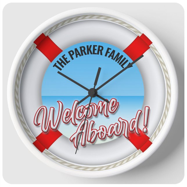Personalized NAME Nautical Sailing Lifeguard Buoy Large Clock (Creator Uploaded)