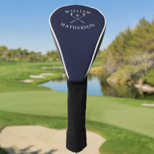 Personalized Name Navy Blue And White Golf Clubs Head Cover