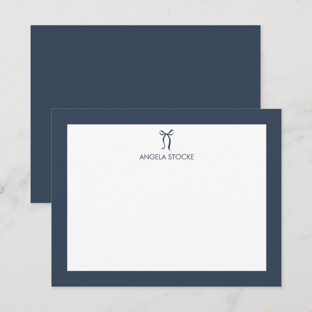 Personalized Name Navy Blue Bow Card (Front/Back)