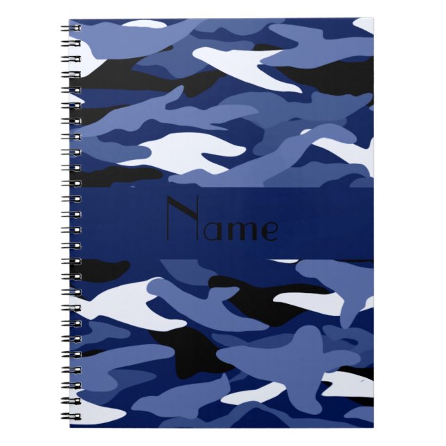 Personalized name navy blue camouflage notebook (Front)