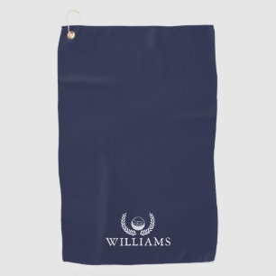 Personalized Name Navy Blue Golf Ball And Wreath Golf Towel