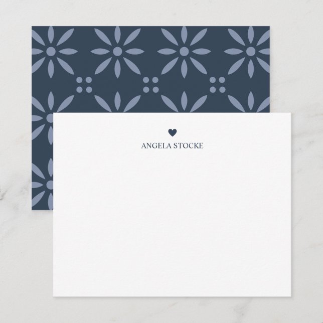 Personalized Name Navy Blue Heart Note Card (Front/Back)