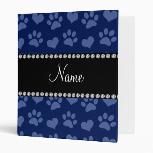 Personalized name navy blue hearts and paw prints binder