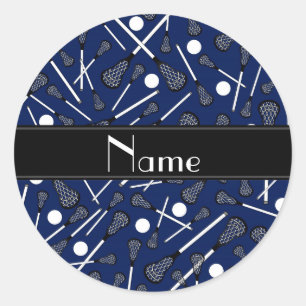 Personalized name navy blue lacrosse classic round sticker