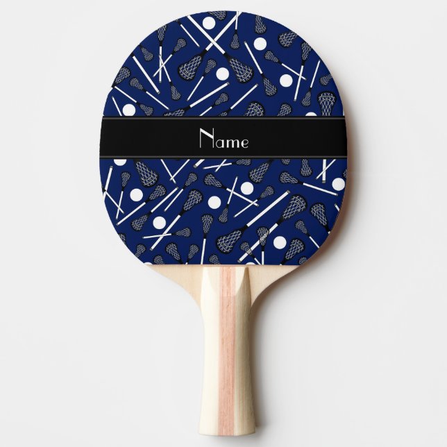 Personalized name navy blue lacrosse ping pong paddle (Front)