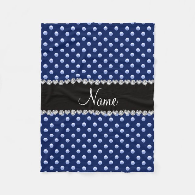 Personalized name navy blue pearls fleece blanket (Front)