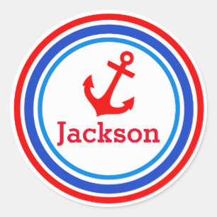 Personalized name navy red anchor stickers