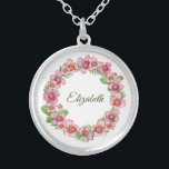 Personalized Name Necklace Pink and Green Floral<br><div class="desc">Personalizd Name Necklace. Add your own name. You can change the font and the font colour to make it your own. A great gift for bridesmaids,  wedding party,  Mother's Sister's,  friends.</div>