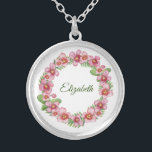 Personalized Name Necklace Pink and Green Floral<br><div class="desc">Personalizd Name Necklace. Add your own name. You can change the font and the font colour to make it your own. A great gift for bridesmaids,  wedding party,  Mother's Sister's,  friends.</div>