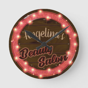 Personalized NAME Neon Beauty Salon Custom Shop Round Clock