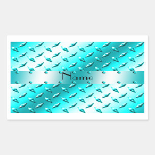 Personalized name neon blue diamond plate steel sticker