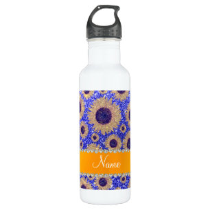 Personalized name neon blue glitter sunflowers 710 ml water bottle