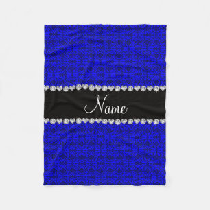 Personalized name neon blue moroccan trellis fleece blanket