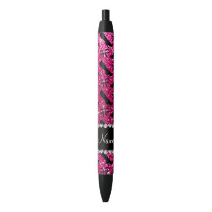 Personalized name neon hot pink glitter boots bows black ink pen