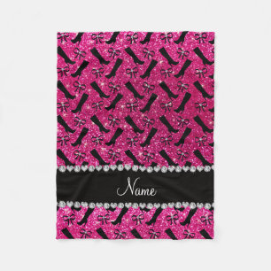 Personalized name neon hot pink glitter boots bows fleece blanket