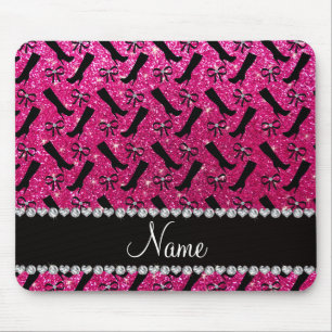 Personalized name neon hot pink glitter boots bows mouse pad