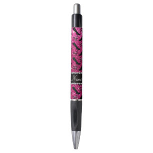 Personalized name neon hot pink glitter boots bows pen