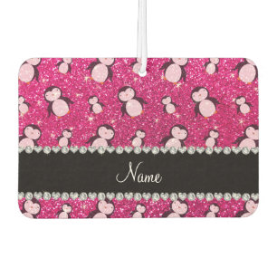 Personalized name neon hot pink glitter penguins air freshener