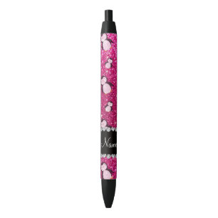 Personalized name neon hot pink glitter penguins black ink pen