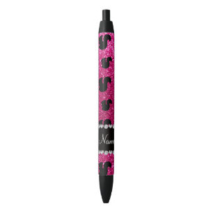 Personalized name neon hot pink glitter squirrel black ink pen