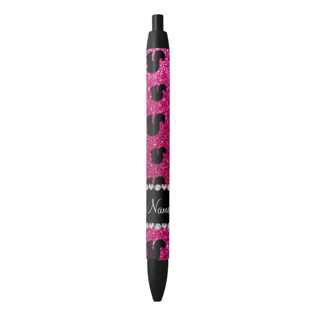 Personalized name neon hot pink glitter squirrel black ink pen (Front Vertical)