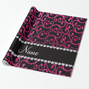 Personalized name neon hot pink glitter swirls wrapping paper