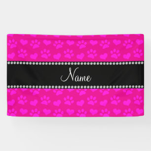 Personalized name neon hot pink hearts and paws banner