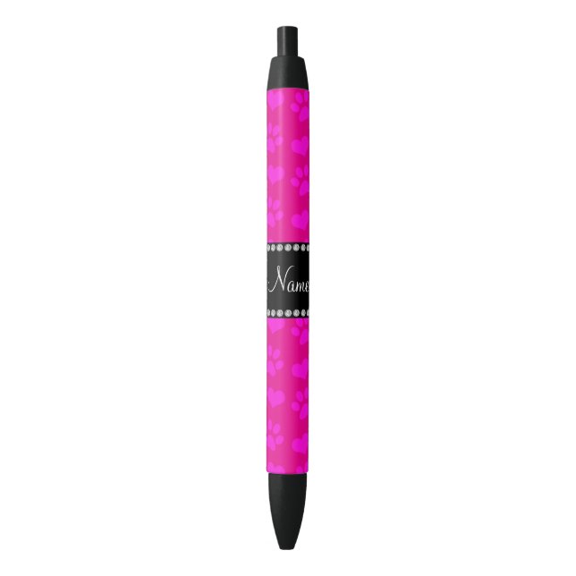 Personalized name neon hot pink hearts and paws black ink pen (Front Vertical)