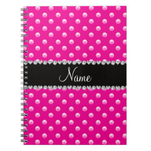 Personalized name neon hot pink pearls notebook