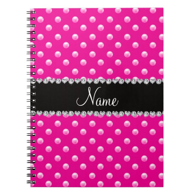 Personalized name neon hot pink pearls notebook (Front)