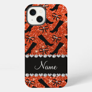 Personalized name neon orange glitter boots bows iPhone 13 case