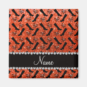 Personalized name neon orange glitter boots bows magnet