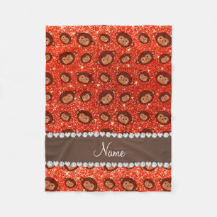 Personalized name neon orange glitter monkeys fleece blanket