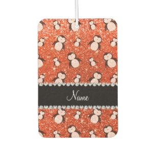 Personalized name neon orange glitter penguins air freshener