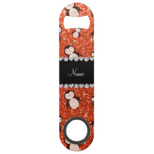 Personalized name neon orange glitter penguins bar key