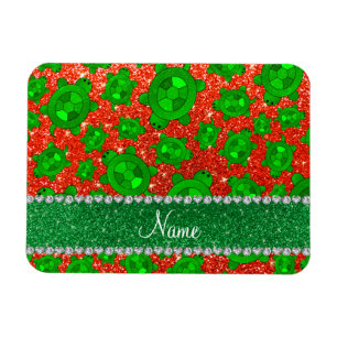 Personalized name neon orange glitter sea turtles magnet