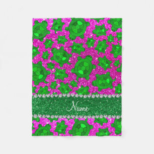Personalized name neon pink glitter sea turtles fleece blanket