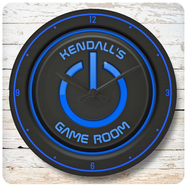 Personalized NAME Neon Power Button Game Room Sign Large Clock (Creator Uploaded)
