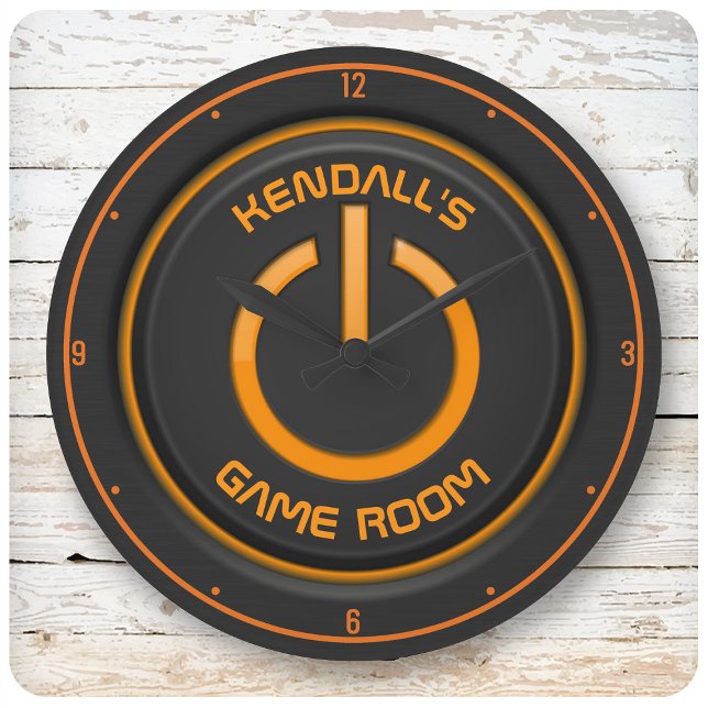Personalized NAME Neon Power Button Game Room Sign Large Clock (Creator Uploaded)
